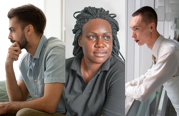 Individuals in their homes looking pensive